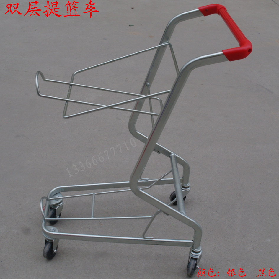 Manufacturer Direct Sales Day Style Double Layer Shopping Cart Supermarket Shopping Cart Bar Small Cart Mall Trolley KTV Cart