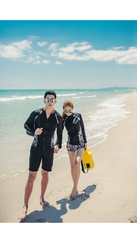 Phiên bản tiếng Hàn của cặp đôi dây kéo lướt ván chống nắng ống nước dài tay áo khoác gỗ nữ đồ bơi ba mảnh thép áo tắm