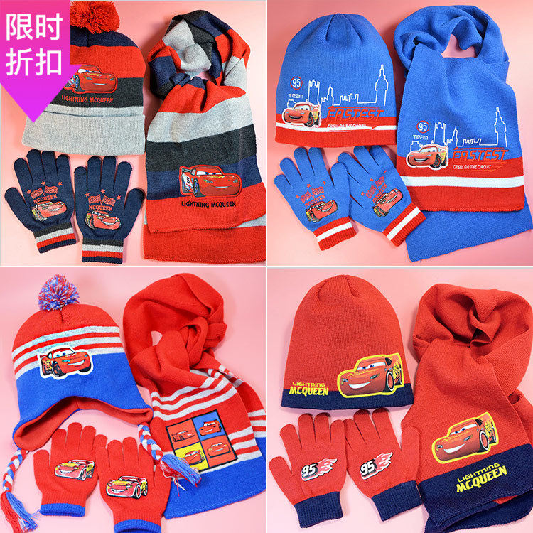 Outdoor Hat Scarves Gloves Three Suits Cars Total Mobilisation Children Boy Knitting Autumn Winter New Year Presents