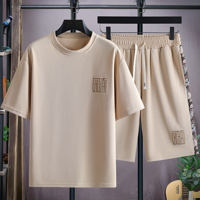 Summer Pajamas for Men, Short-Sleeved Shorts, Round Neck, Casual Sports Two-Piece Set, Thin, Loose, Large Size, Home Wear, Men's Suit