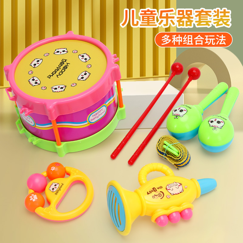 Children's instrument Suzuki sets the baby to appease the rattle drum music horn toy infant knocks percussion drum suit-Taobao