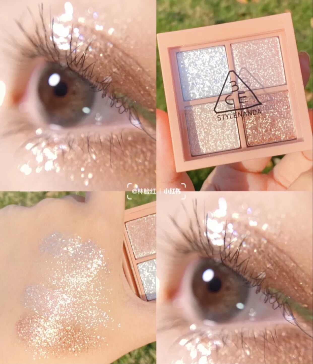 New product 3ce MINI MULITI four-color 4-grid eyeshadow disc pearlescent fine diamond flash Diamond Glint
