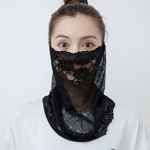Кружевная летняя тонкая дышащая вуаль, медицинская маска, шарф, защита от солнца, с защитой шеи