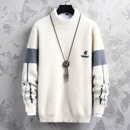 Мужской бархатный демисезонный удерживающий тепло трикотажный свитер, высокий воротник, в корейском стиле, увеличенная толщина