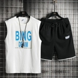 Хлопковый жилет без рукавов, мужской летний комплект, трендовые модные шорты, в корейском стиле, короткий рукав