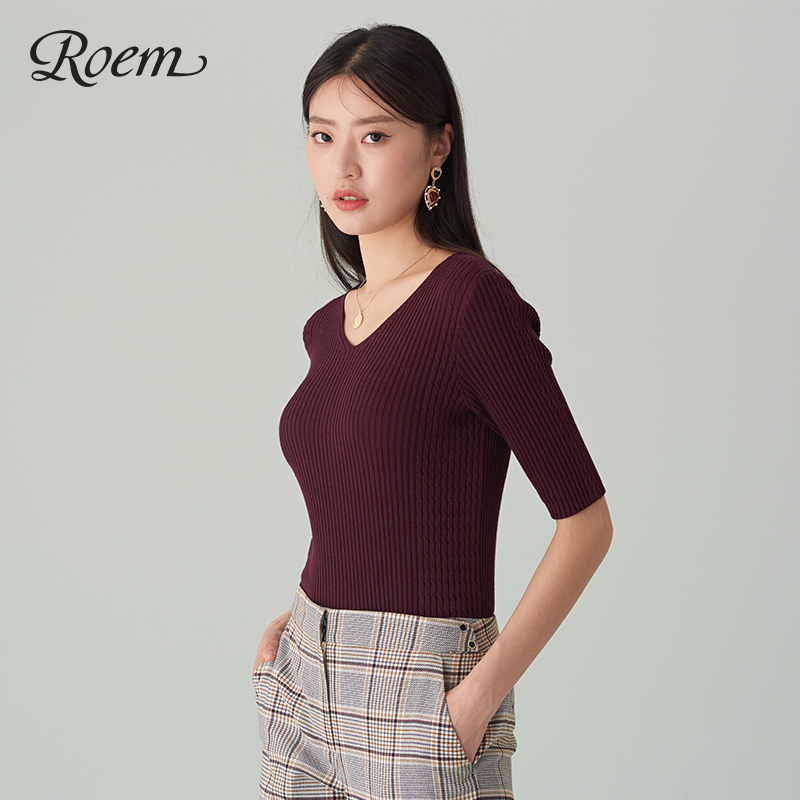 Roem đơn giản cơ thể lăm tay sửa chữa áo len cổ chữ V áo len RCKW93803L phụ nữ mùa thu