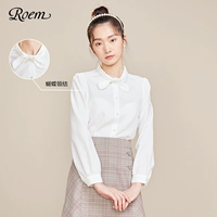 Roem Осенняя однотонная модная рубашка с бантиком, французский стиль