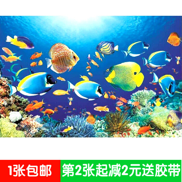 Fish tank stickers landscape waterfall landscape poster painting living room without adhesive wall stickers width 98 height 68CM tropical fish 192