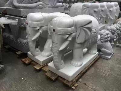 50cm high-grade white marble Hui'an stone carving lucky elephant feng shui building entrance ornaments a pair of auspicious stone elephants