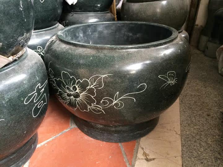 45CM Green Stone Mortar Mash Medicinal Herbs Jar Mashed Garlic Head Mortar Peanut mortar Huan stone sculptor's small fish cylinder water cylinder furnishing