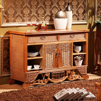 Ito family Rattan wooden shoe cabinet Entrance cabinet Household dining side cabinet Foyer cabinet Solid wood shoes Kitchen shoes cabinet Rattan shoes cabinet