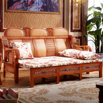 Rattan sofa combination living room folding dual-use multi-function push-pull Shen shrink wooden three-person rattan chair Rattan sofa bed