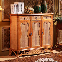 Ito family Rattan wood shoe cabinet storage rattan woven shoe cabinet Solid wood shoe cabinet Rattan wood shoe cabinet Three-door shoe cabinet Rattan furniture