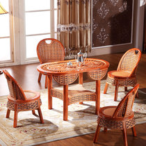 Real rattan dining chair combination One table four chairs Square dining table Living room balcony courtyard Imported rattan woven solid wood table and chair