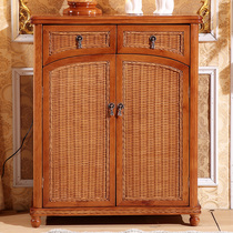 Southeast Asian style Indonesian rattan furniture Rattan wood shoe cabinet Double door shoe cabinet locker Rattan shoe cabinet Entrance cabinet