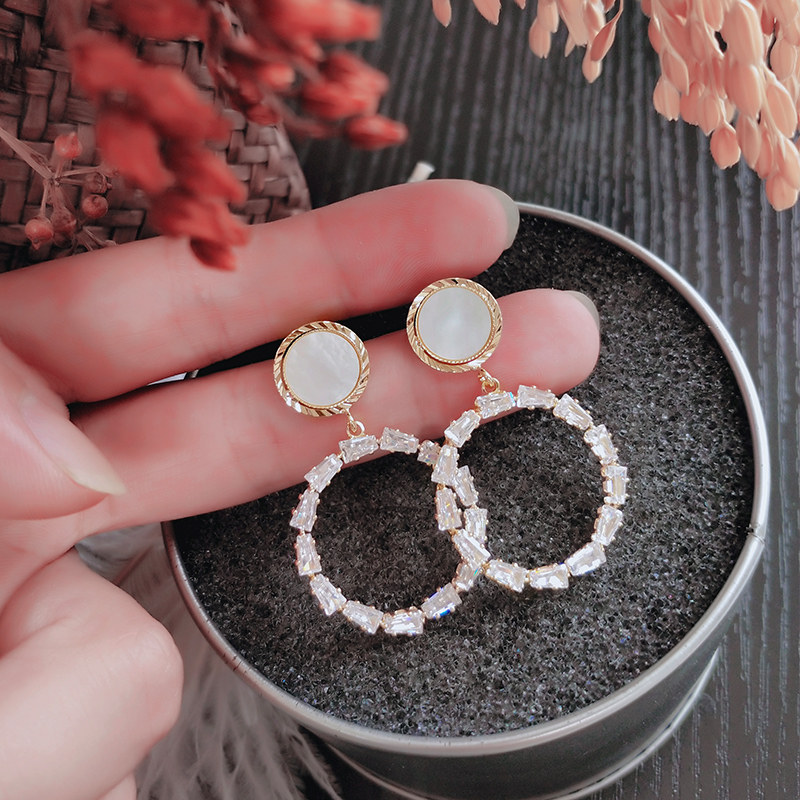 Circle earrings women's trendy exaggerated full diamond earrings 2020 new net red simple silver needle ear needles all-match hypoallergenic