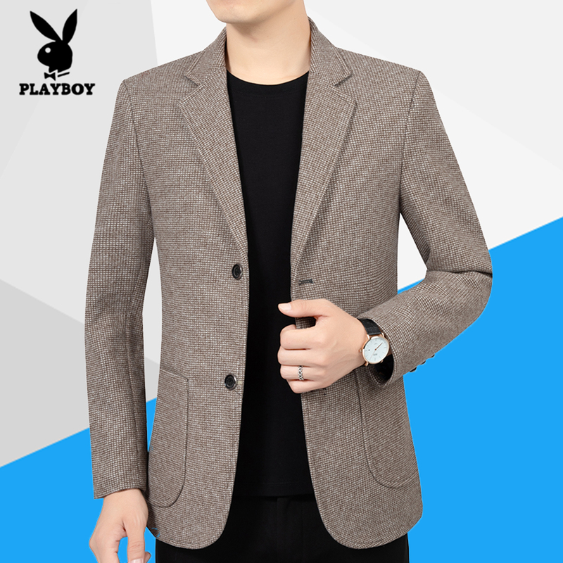 Playboy Men's Blazer Spring New Casual Suit Jacket for Middle-Aged Men Slim Fit Single-Breasted Jacket for Dad Spring and Autumn Wear