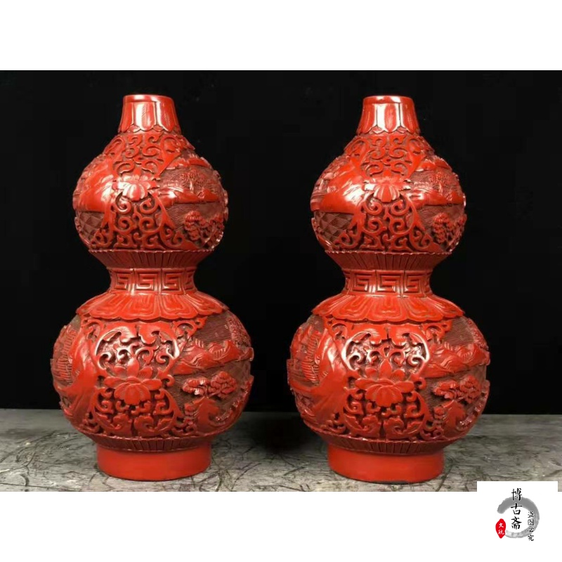 Folk Collection Old lacquerware Folk feature Handicraft Red Lacquer Gourd Pair