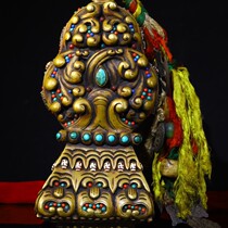 French Seal Copper Body Purely Hand-beaten and Engraved French Seal Inlaid with Gemstones and Dzi Beads