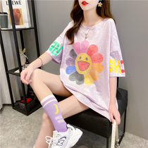 2021 new net red Korean version of maternity clothes summer large size medium long loose t-shirt womens top base shirt outside wear