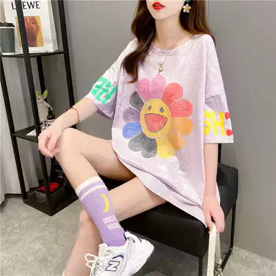 2021 New Net red Korean version of pregnant women's summer large size medium and long version of loose T-shirt women's coat base shirt wear