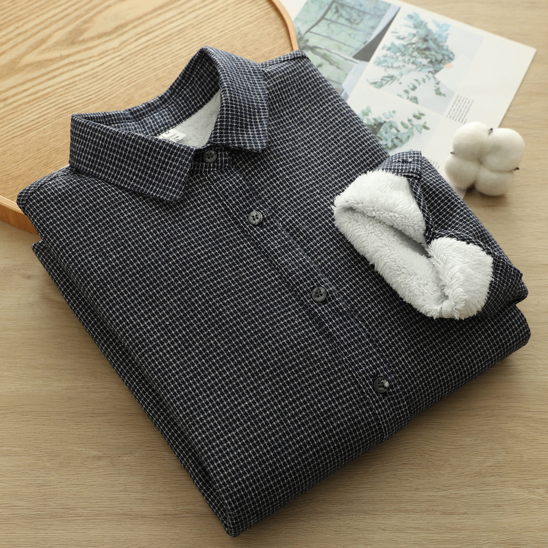 Fleece-Lined Warm Plaid Shirt for Women, Loose Fit, Versatile for Winter 2025, Thickened, Collared, Long-Sleeved Inner Shirt Top