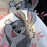 Белый милый кролик, летняя трехмерная оригинальная футболка для влюбленных, 3D, свободный крой, короткий рукав