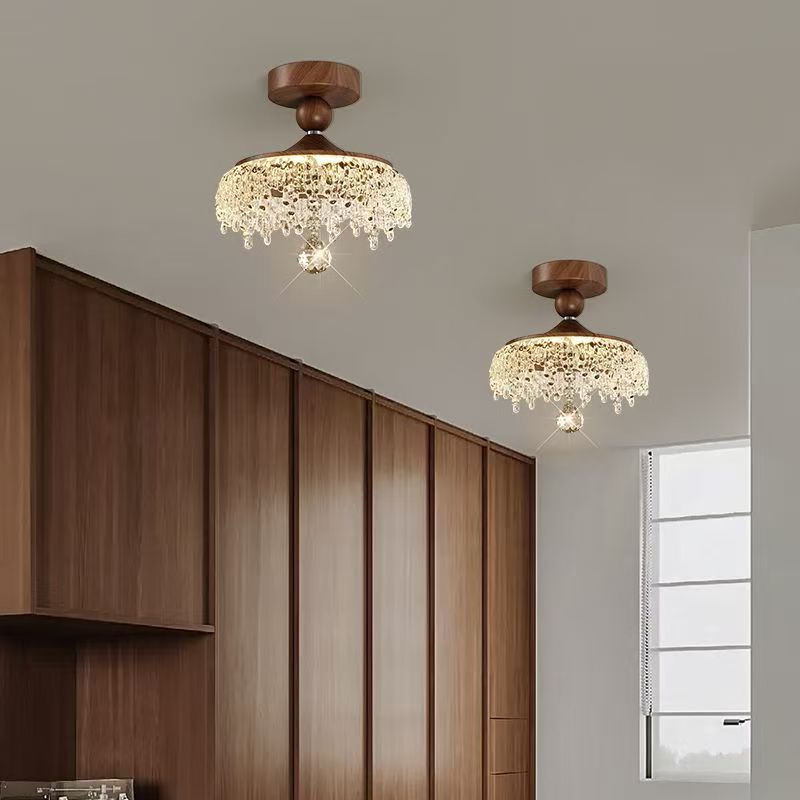 Medieval-Style Walnut-Colored Water Drop Entrance Hall Light, Corridor Light, Song-Style Aesthetic Retro Ceiling Lamp