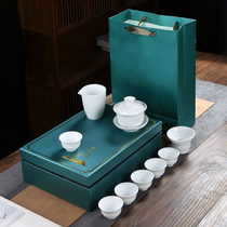 Business opening gift DeHua white porcelain tea set gift box custom logo to give customers a gift ceramic home