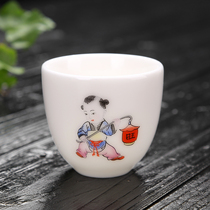 Dehe mutton white porcelain Fu Lu Shou Wangxi Cai single Cup Master Cup ceramic large creative Puer small Cup