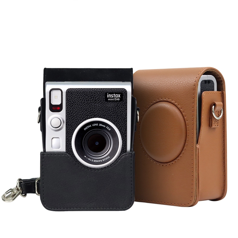 [Free Strap] Suitable for Fujifilm Instax Mini Evo Instant Camera Protective Case, Retro Camera Bag, Tempered Film, Transparent Protective Cover, Storage Bag, Storage Box