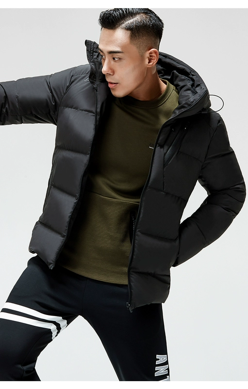 Anta down jacket nam ngắn đoạn 2018 mới dày thể thao xuống áo khoác trùm đầu nhẹ và ấm để giữ [pass]