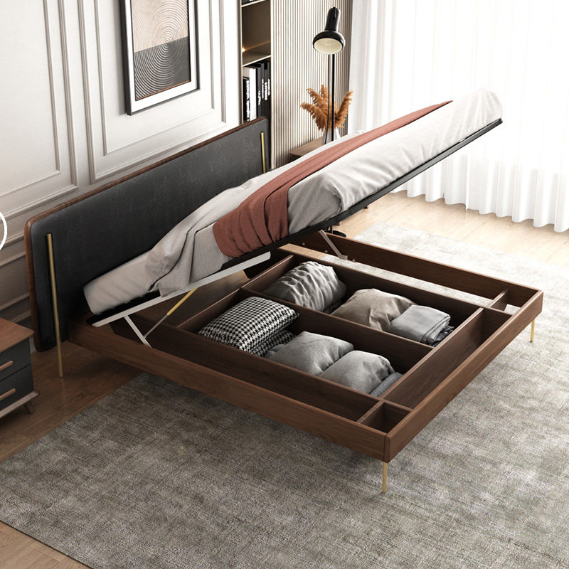Nordic solid wood bed 1 5 m modern minimalist around double man bed high box storage master bedroom with big bed soft bag bedroom furniture #