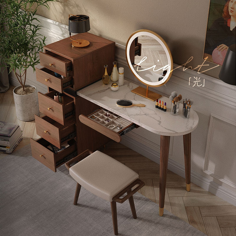 Nordic Light Lavish Rockboard Makeup Table storage cabinet One new Chinese small family Type Bedroom retractable Makeup Table Superior