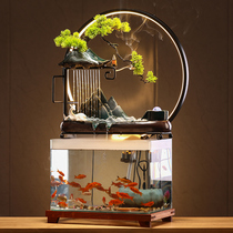 Gold Fish Tank Round Living Room Small Table Top Super White Glass Ceramic Cycle Oxygenation Filter Creative Home Running Water