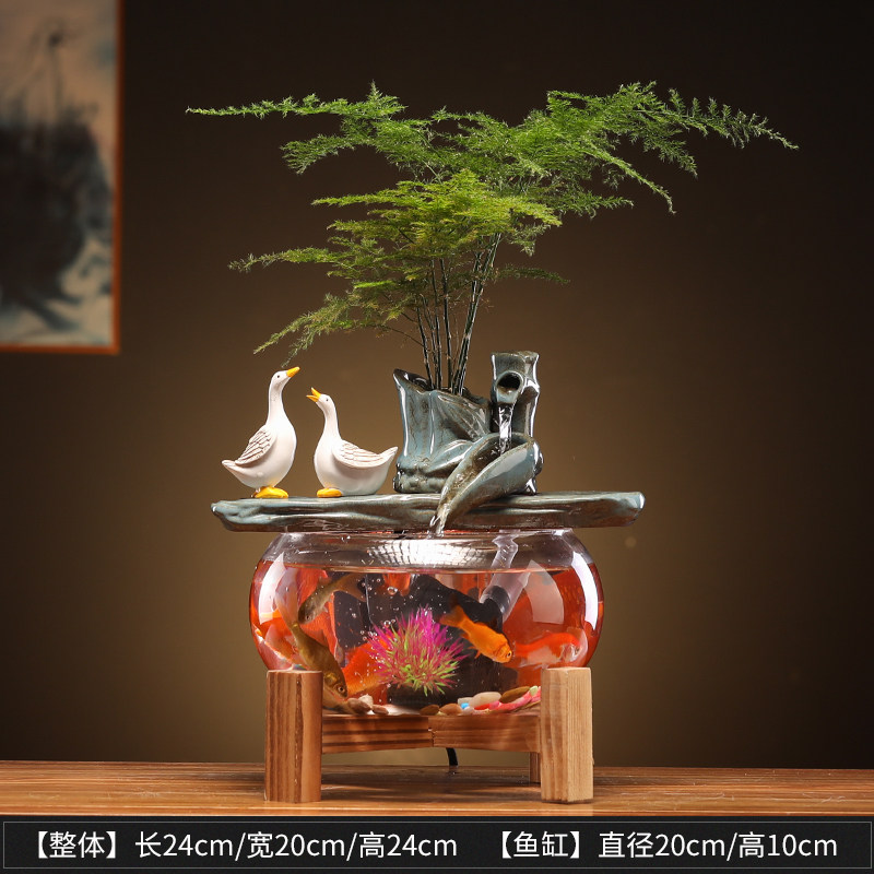 Goldfish tank round living room small desktop ultra-white glass ceramic cycle oxygen cycle creative household porch cabinet