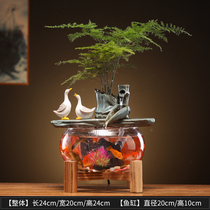 Gold fish tank round living room Small table top ultra-white glass ceramic circulating oxygenation creative home Hyun Guan Cabinet Next
