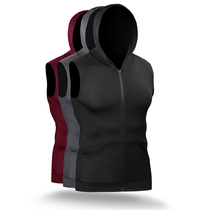 Spring and autumn sports jacket Mens quick-drying sleeveless waistcoat training top Cardigan hooded sweater Running fitness vest