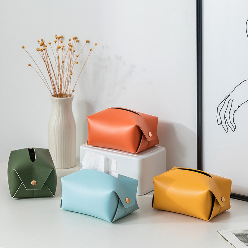 Creative Leather Tissue Box Pure Color Living-room Light Lavish Sanitary Paper Box Home On-board Towels Kit Modern Minimalist extract Hygienic Paper Bag