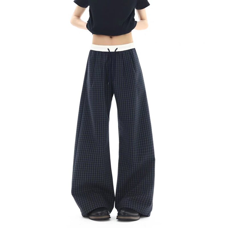 Vintage Trendy Brand Faux Two-Piece Plaid Color-Block Straight Wide-Leg Ins-Style Versatile Casual Pants for Men and Women, Spring and Autumn Floor-Length Pants Vintage Trendy Brand Faux Two-Piece Plaid Color-Block Straight Wide-Leg Ins-Style Versatile Casual Pants for Men and Women, Spring and Autumn Floor-Length Pants