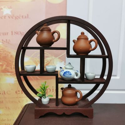 taobao agent BJD/SD ancient style doll OB11 universal Chinese furniture round -type Bogu frame mini bookshelf baby tea set
