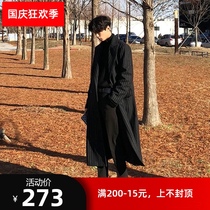 2020 new striped trench coat men long knee handsome Korean trend casual loose double-row coat mens coat