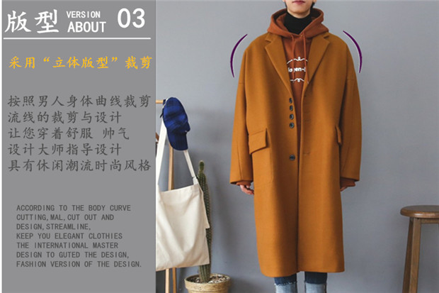 Mùa thu và mùa đông áo khoác len nam mới dài qua đầu gối Phiên bản Hàn Quốc của chiếc áo khoác cashmere lỏng nam áo da nam cao cấp