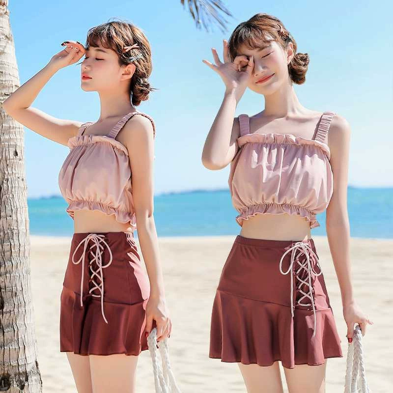 Áo tắm của phụ nữ váy xẻ hai mảnh phù hợp với bảo thủ mỏng sinh viên cổ tích người hâm mộ cổ tích Hàn Quốc trong bộ đồ bơi suối nước nóng - Bộ đồ bơi hai mảnh