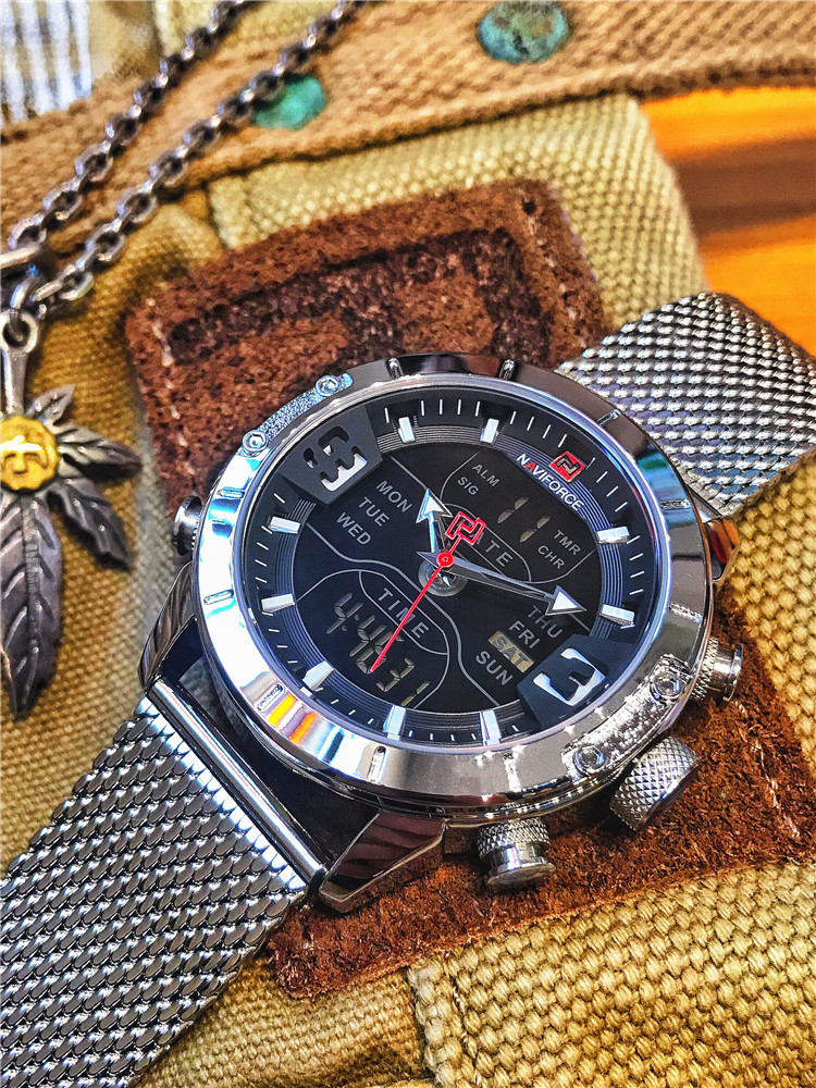 Heren quartz horloge met mesh stalen band multifunctioneel_voghion.com