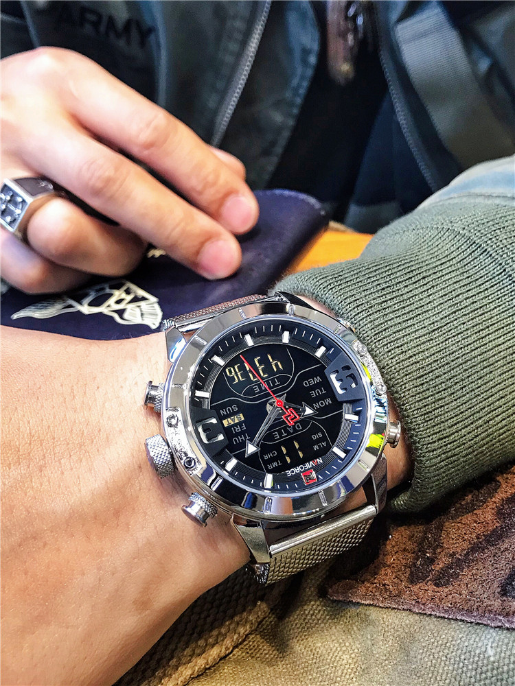 Heren quartz horloge met mesh stalen band multifunctioneel_voghion.com