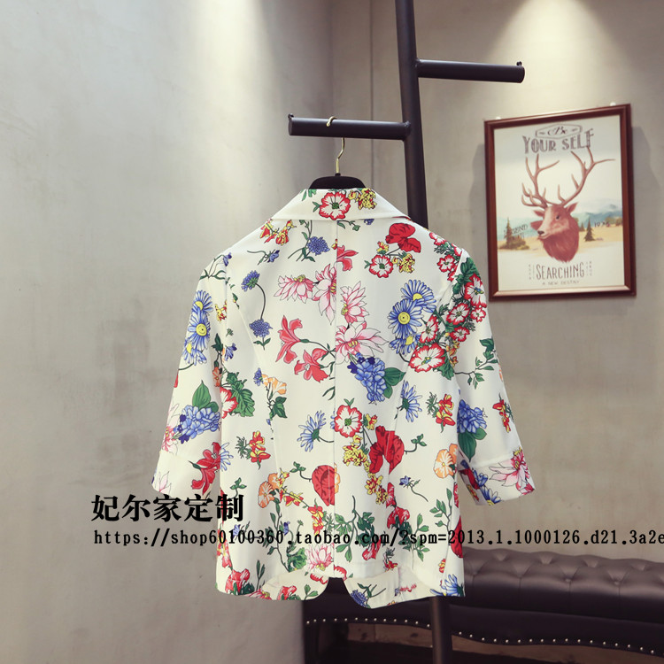 Xuân 2019 sản phẩm mới Jiang bóng cùng một đoạn in bộ đồ nhỏ Slim size lớn chất béo tay áo MM7 phù hợp với áo khoác nữ shop quần áo nữ gần đây