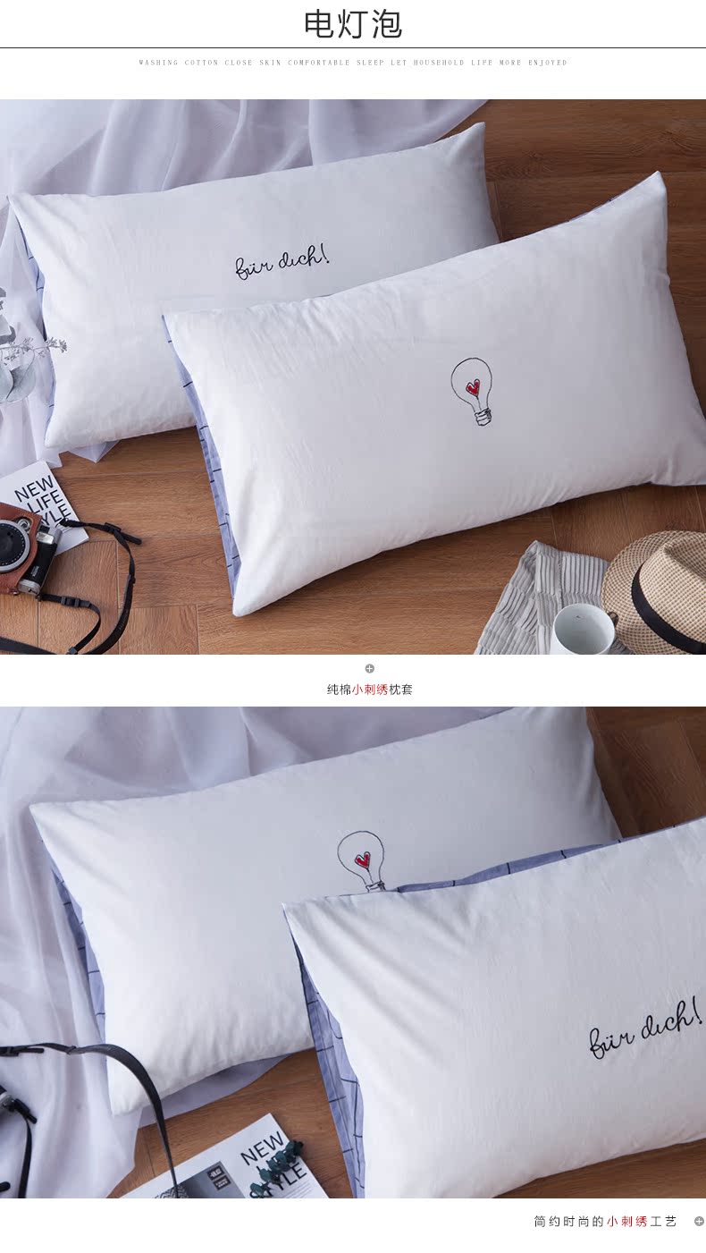 Vỏ gối cotton Gudie gối đơn màu thêu thêu bông lõi gối đặt AB đôi 48x74 cặp gối chống trào ngược monmon