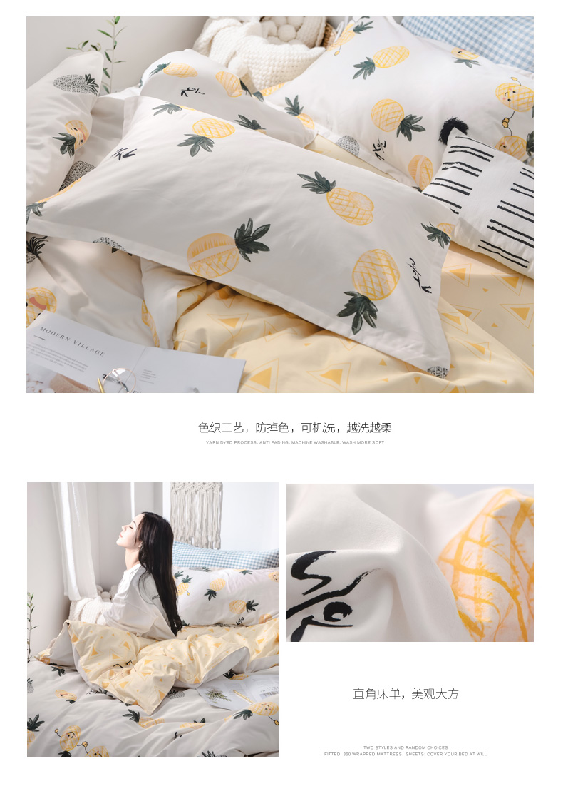 Thung lũng Red ins bướm ròng 1,5 m giường 1.8m bông denim giường bông nhỏ gọn ba mảnh hoa quả - Bộ đồ giường bốn mảnh chăn ga cao cấp luxury