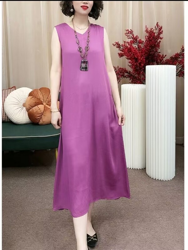 2023 New Style Dress, Simple and Versatile, Summer Loose Fit for Middle-Aged Women, Age-Reducing, Slimming, Fashionable A-Line Sleeveless Dress 2023 New Style Dress, Simple and Versatile, Summer Loose Fit for Middle-Aged Women, Age-Reducing, Slimming, Fashionable A-Line Sleeveless Dress